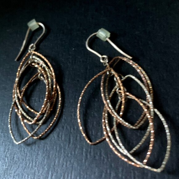 Sterling Silver Diamond Cut Dangle Earrings Italy Signed Dyadema - Picture 3 of 4